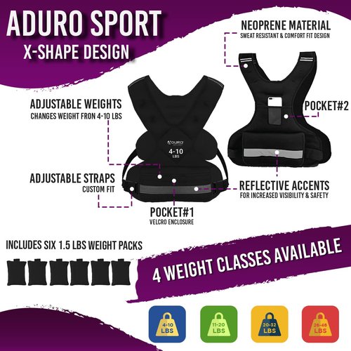 "Aduro Sport Adjustable Weighted Vest Workout Equipment, 11lbs-20lbs Body Weight Vest for Men, Women, Kids"