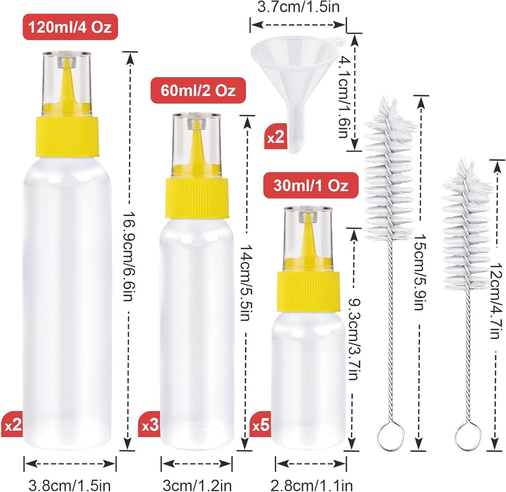 YGDZ Icing Bottle Set - 10 PCS Easy Squeeze Decorating Bottles for Cookies | 1, 2 & 4 Ounce Sizes