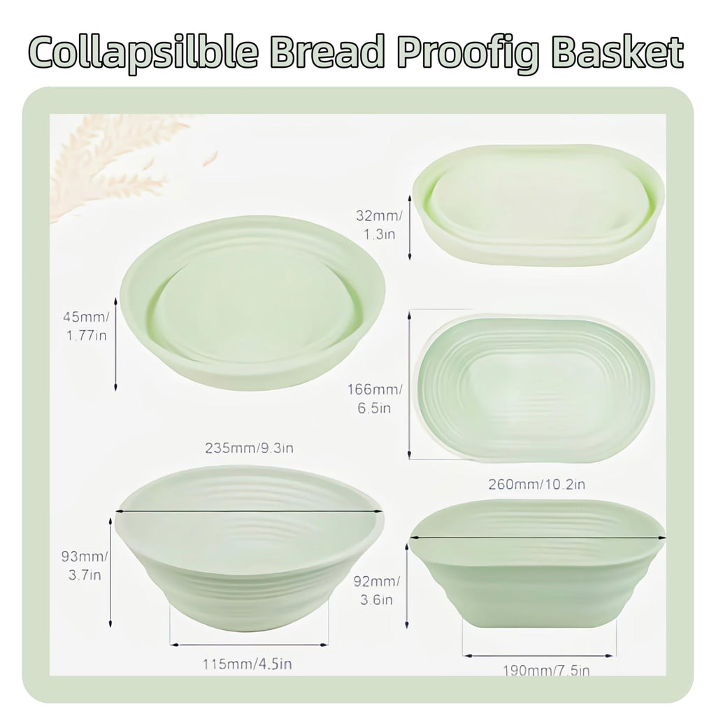 Banneton Bread Proofing Baskets,Silicone Sourdough Bread Baking Supplies, Bread Proofing Baskets for Sourdough, 10" Oval Collapsible Sourdough Baking Basket (Green)