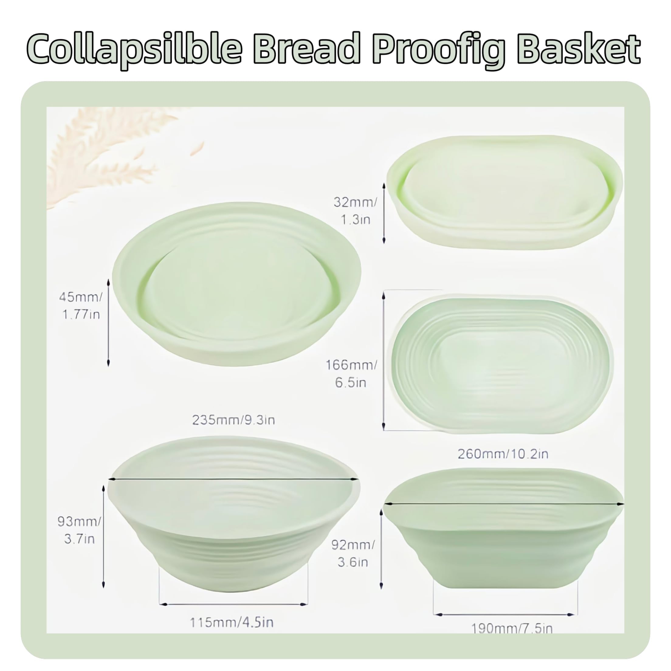 Banneton Bread Proofing Baskets,Silicone Sourdough Bread Baking Supplies, Bread Proofing Baskets for Sourdough, 10" Oval Collapsible Sourdough Baking Basket (Green)