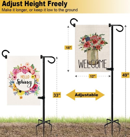 Garden Flag Stand Holder by [Brand Name] - 49 Inch Durable Design with 5 Forked Base for 12 x 18 Flags