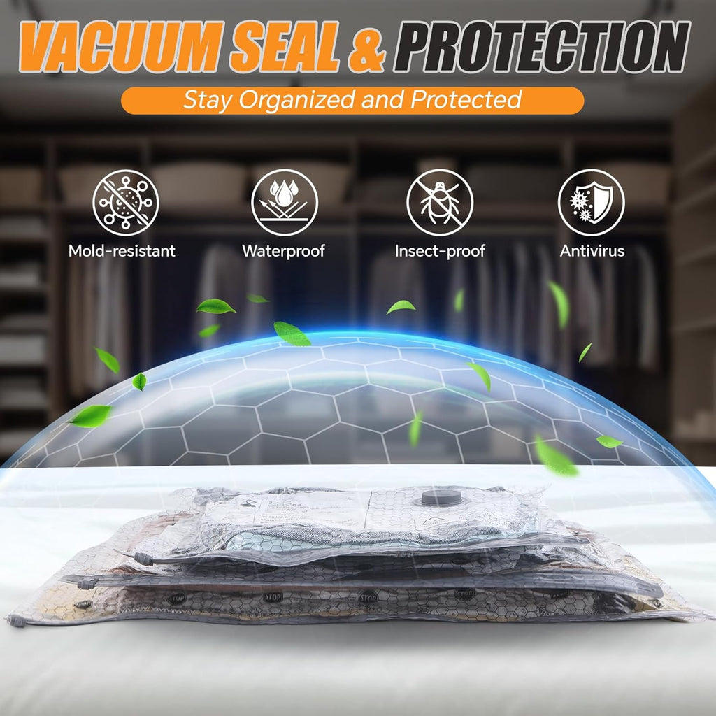 Travel Vacuum Storage Bags - 20 Pack Compression Bags with Portable Electric Pump | 80% Space Saver for Luggage