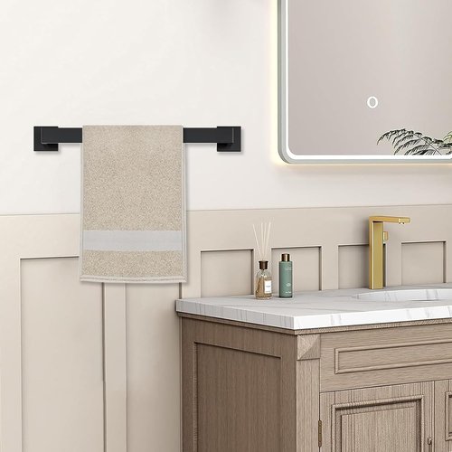 JOPOFI 5 Piece Bathroom Towel Bar Set - Matte Black SUS304 Stainless Steel Towel Holder | 15.7 Inch Wall Mounted Racks