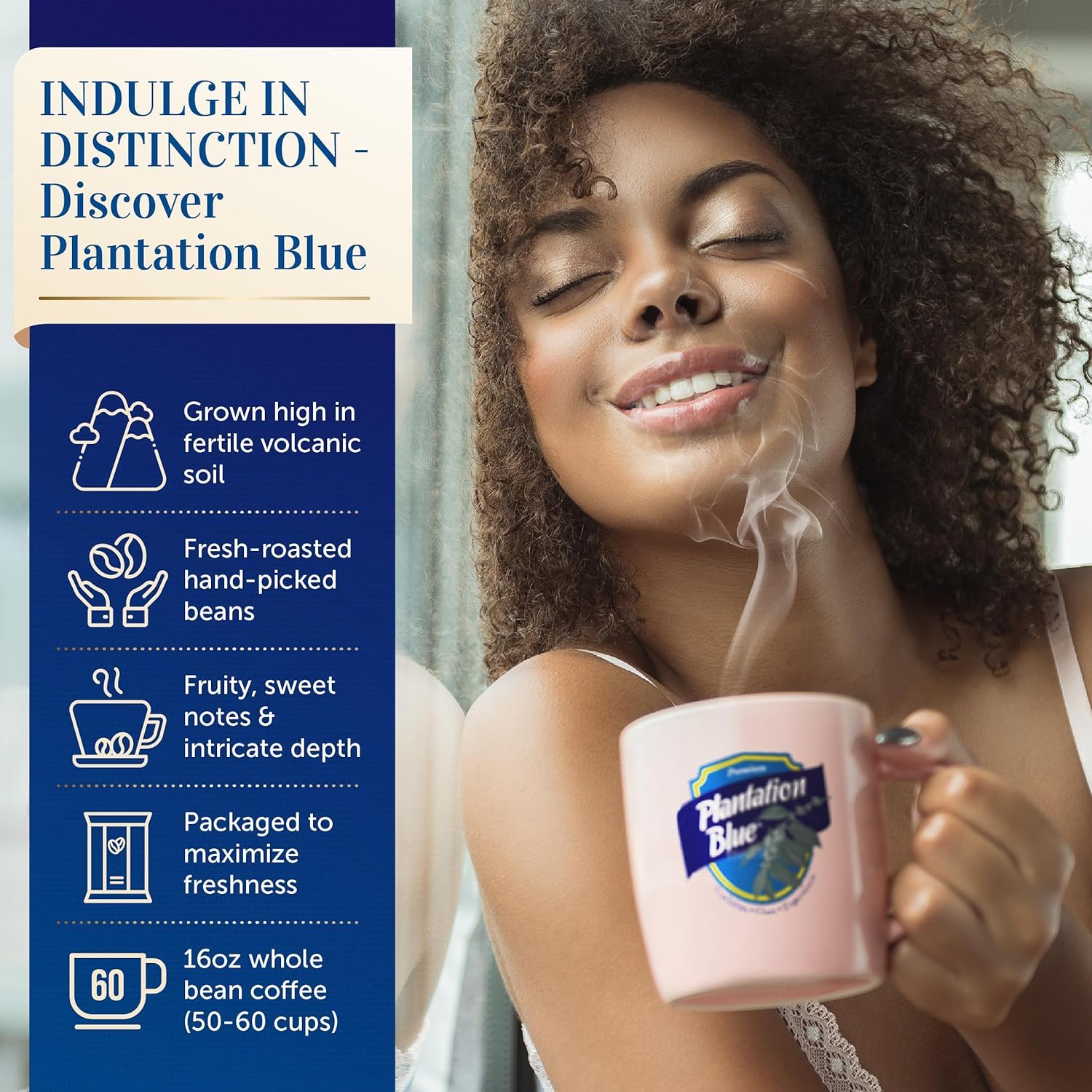 Plantation Blue 100% Blue Mountain Coffee, Dark Roast, Ground, Premium Jamaican Coffee, 12oz