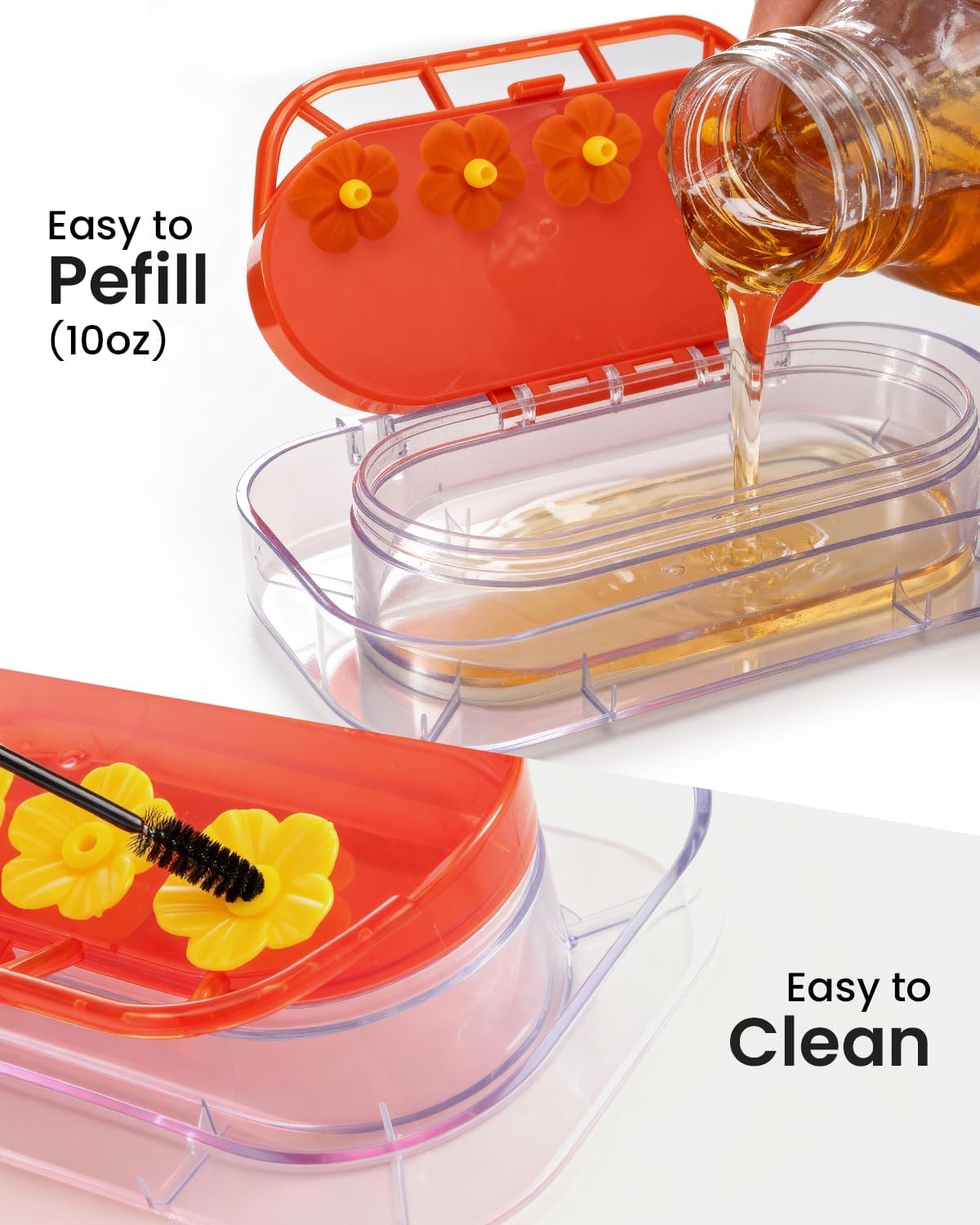 Redboat Hummingbird Feeder - 2 Pack with Strong Suction Cups & 4 Feeding Ports | Easy Clean 10oz