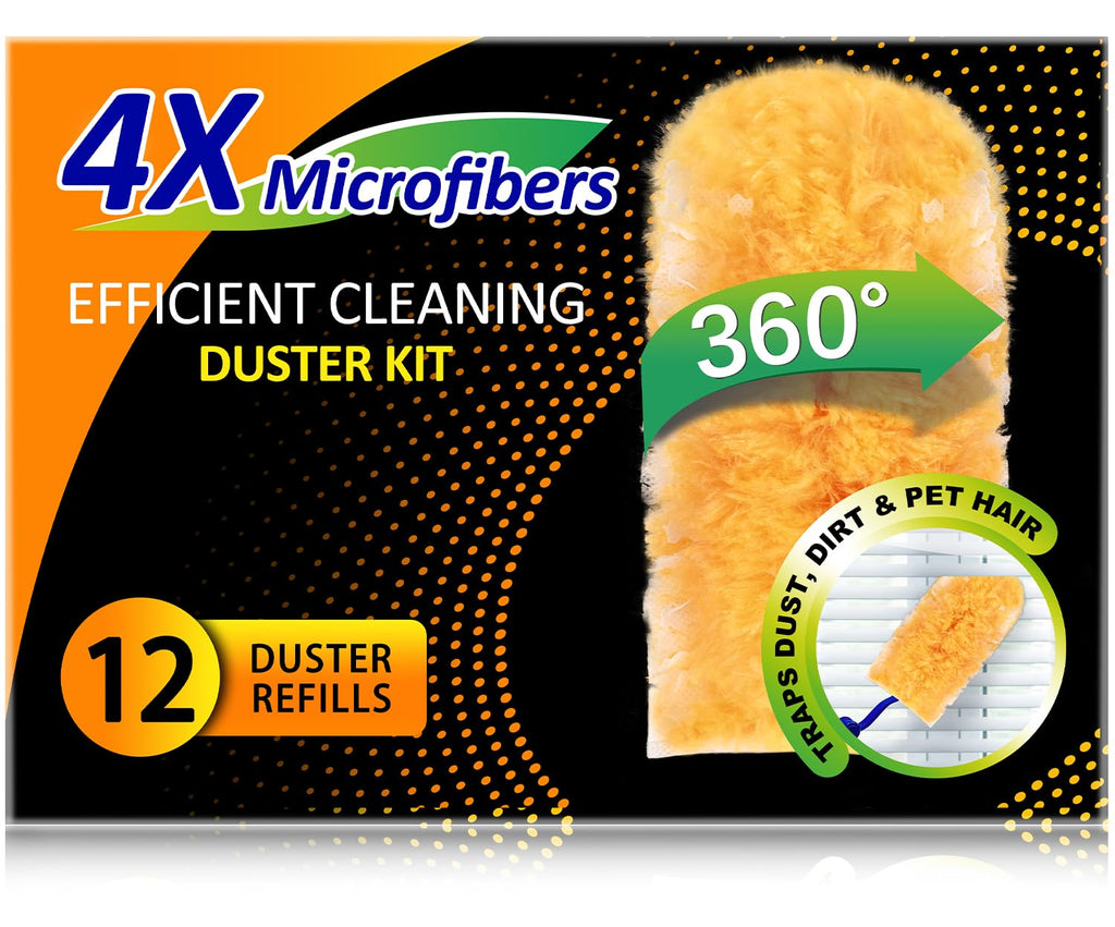 Heavy Duty Multi Surface 360°Heavy Duty 12 Duster Refills & 1 Handle, Compatible with Swiffer Dusters，Disposable Dusters for Cleaning