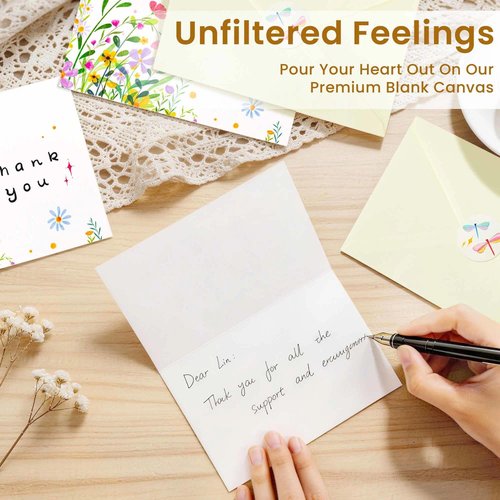 iinut 32 Floral Thank You Cards with Envelopes, 4x6 Inch Blank Cards with Vibrant Designs, Note Cards made from 300gsm Cardstock, Blank Notes for Graduation, Anniversaries, Baby Showers