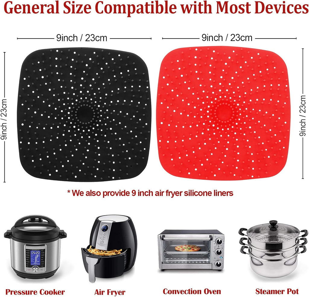 Upgrade Reusable Air Fryer Liners - Patented BPA-Free Non-Stick Silicone Mats | 9-Inch Square & More