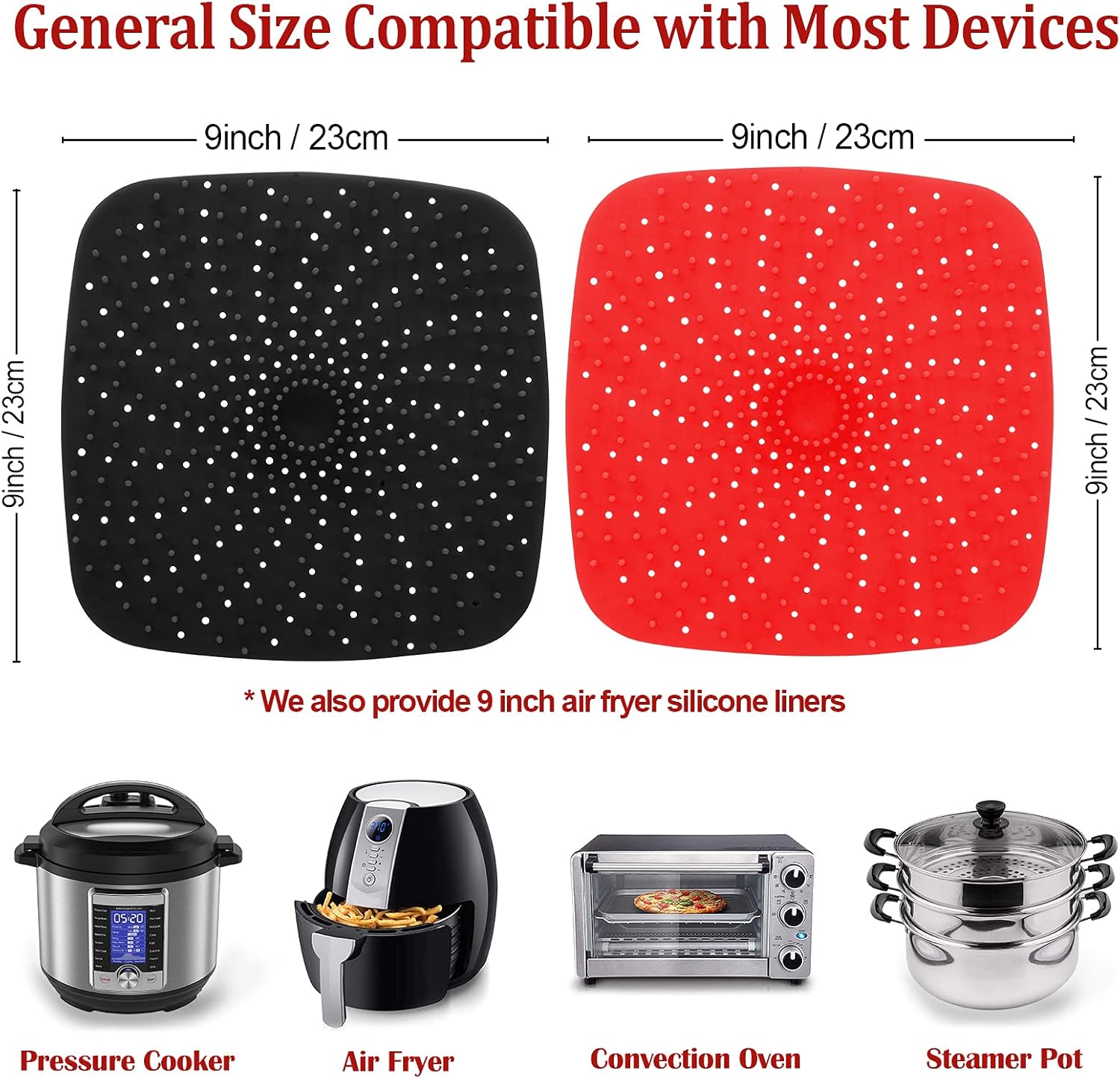 Upgrade Reusable Air Fryer Liners - Patented BPA-Free Non-Stick Silicone Mats | 9-Inch Square & More