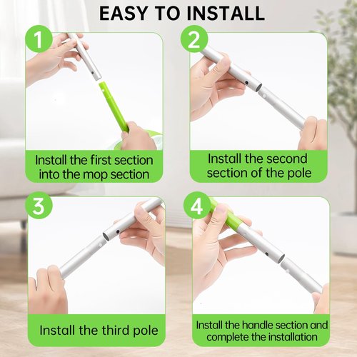 2-Pack Extra Long Detachable Mop Handles, Green, Compatible with Swiffer Dry & Wet Mops, Easy to Install & Replace