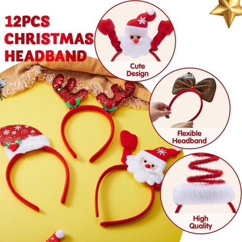 JOYIN Christmas Headbands - 12 Assorted Designs for Holiday Parties | One Size Fits All