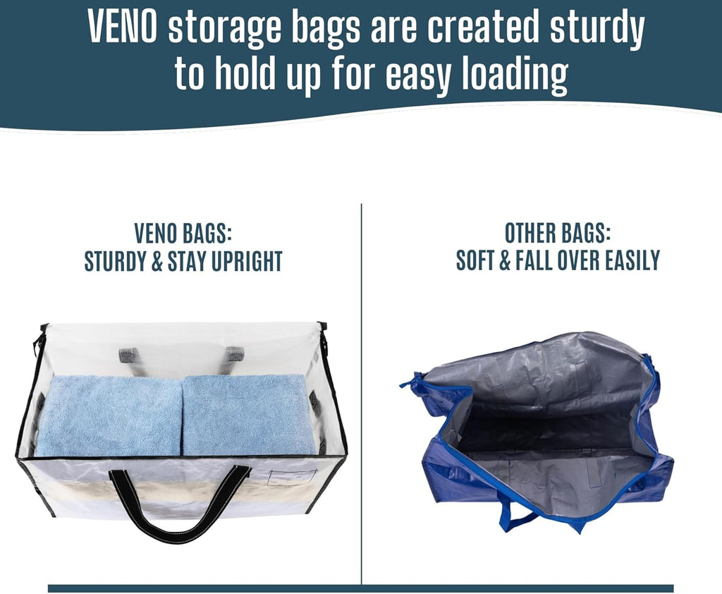 VENO Heavy Duty Moving Bags - Clear Storage Solution for Clothes & Comforters | 4 Pack, Foldable Design