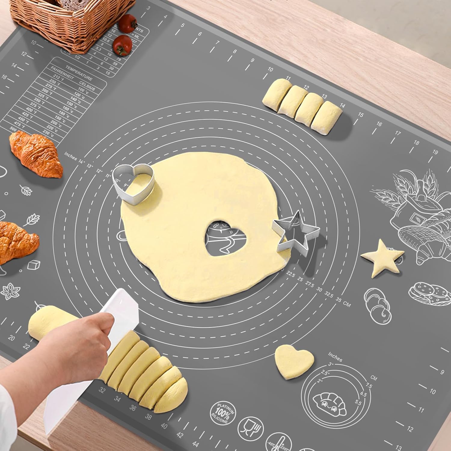 Skiennix Silicone Baking Mat - Extra Thick Non-Stick Pastry Mat with Measurements | 32x24 Inch for Rolling Dough, Bread, Cookies, Pizza, and More