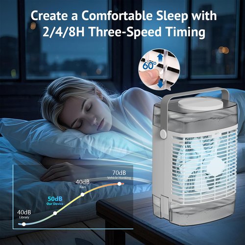 Portable Air Conditioners,3-Speed Small AC Fan, Evaporative Air Cooler with Remote,Timer function,7-Color Night light, 2 Mist modes,Personal Air Conditioner for Bedroom,Office,Room(Gray)