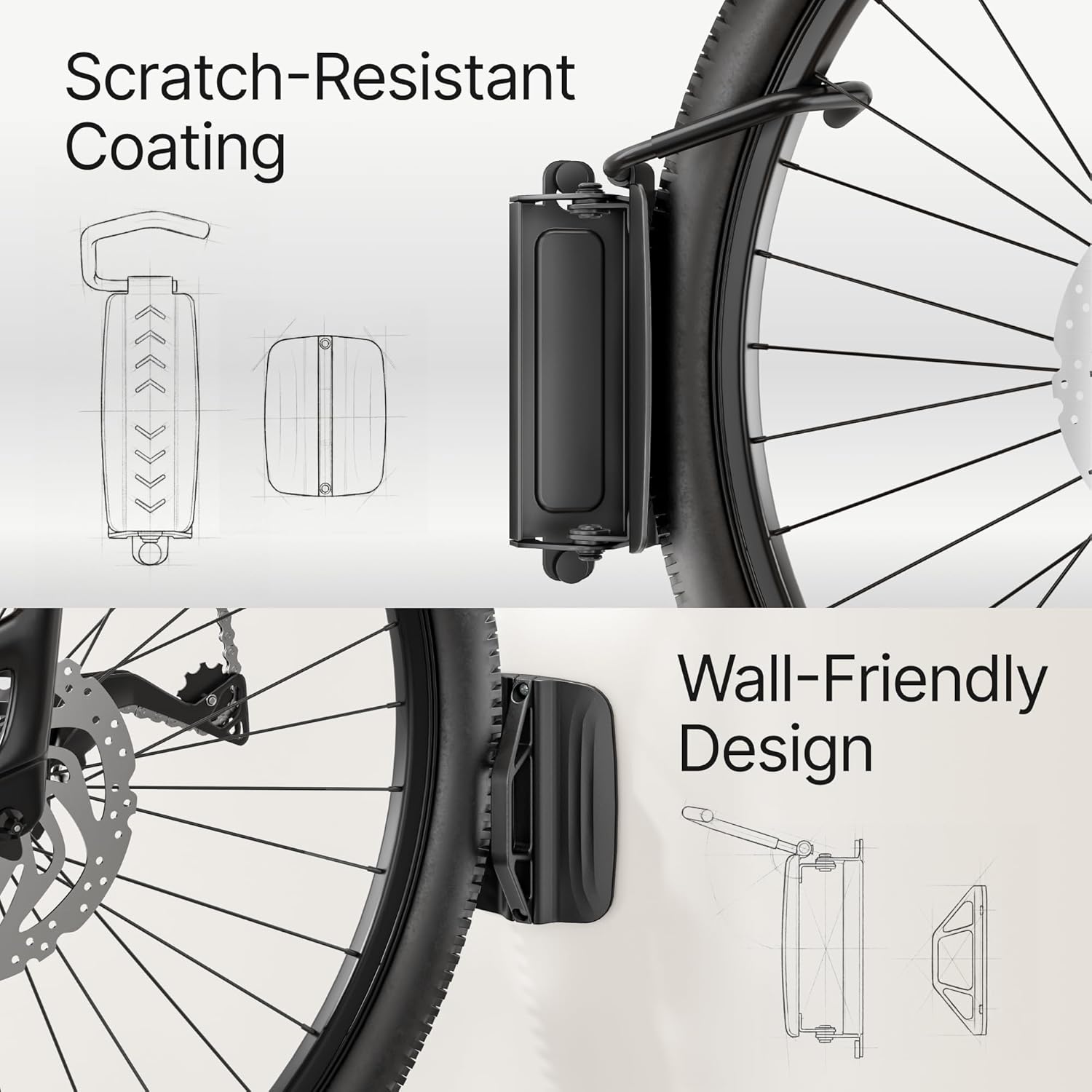 PEGZONE Heavy Duty Bike Hooks - Adjustable Wall Mount for Garage | Holds 77 Lbs - 2 Pack
