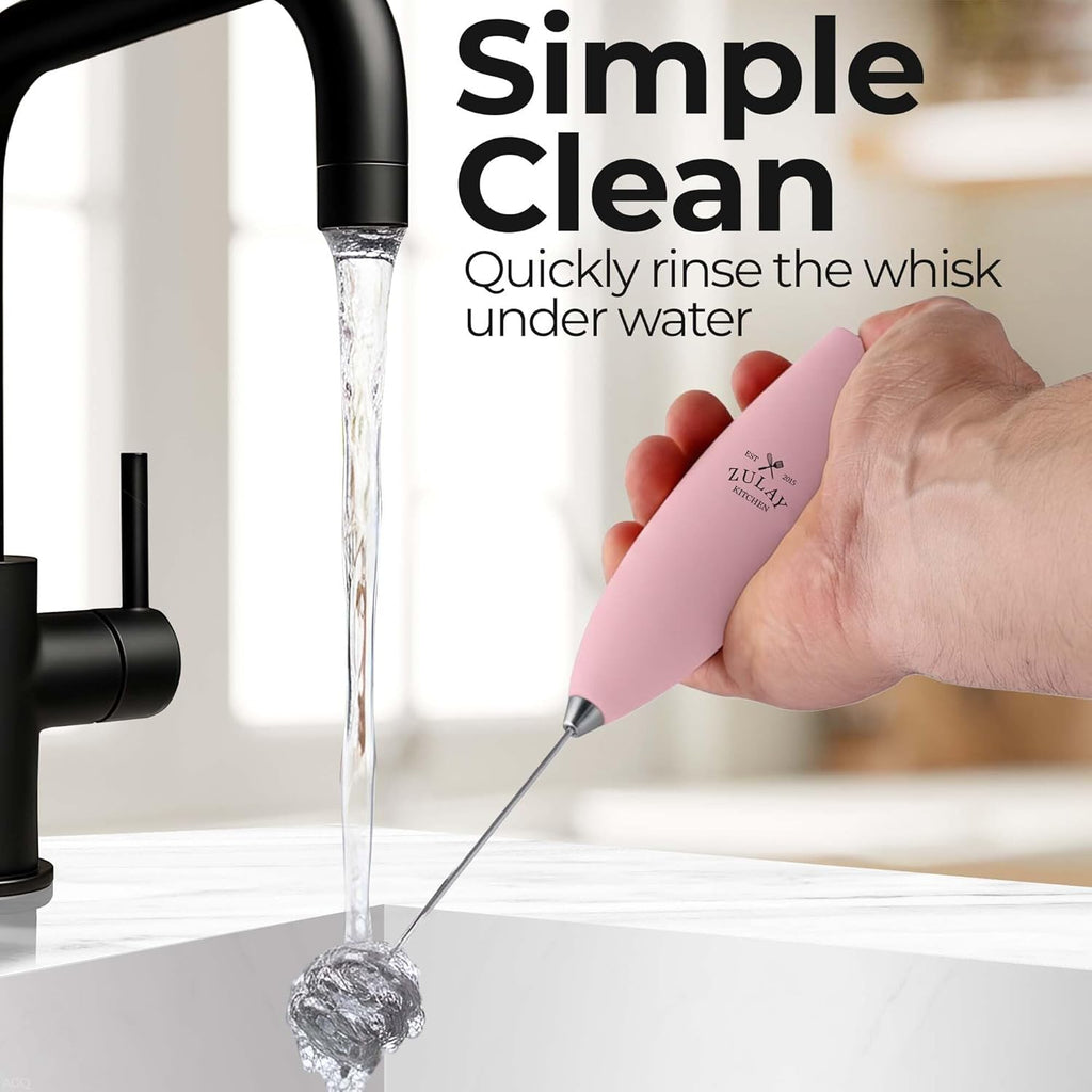 Zulay Kitchen Patented Tornado Triple Whisk Milk Frother - Handheld Foam Maker for Coffee & Lattes - Includes 4 Duracell Batteries - Candy Color