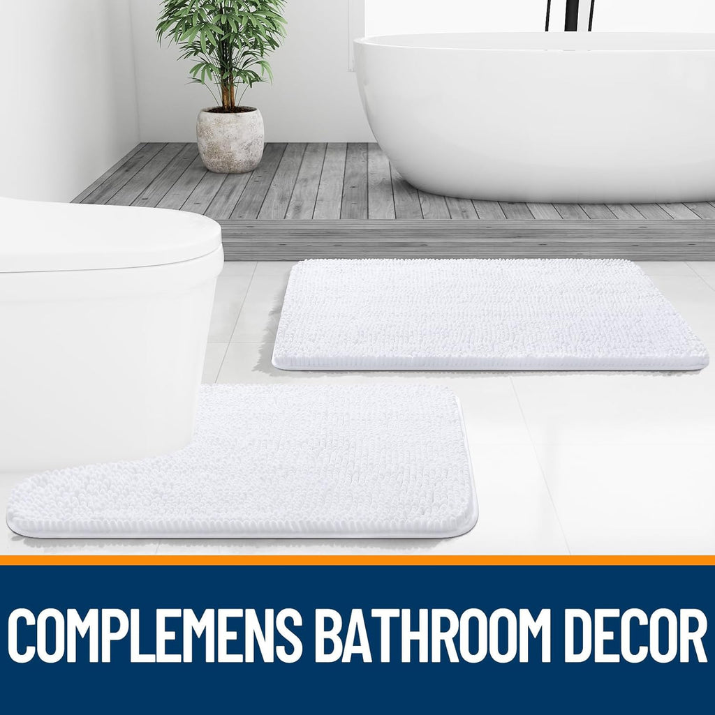 OLANLY Bath Rugs - Extra Soft Chenille | Quick-Dry, Machine Washable, 30x18, White