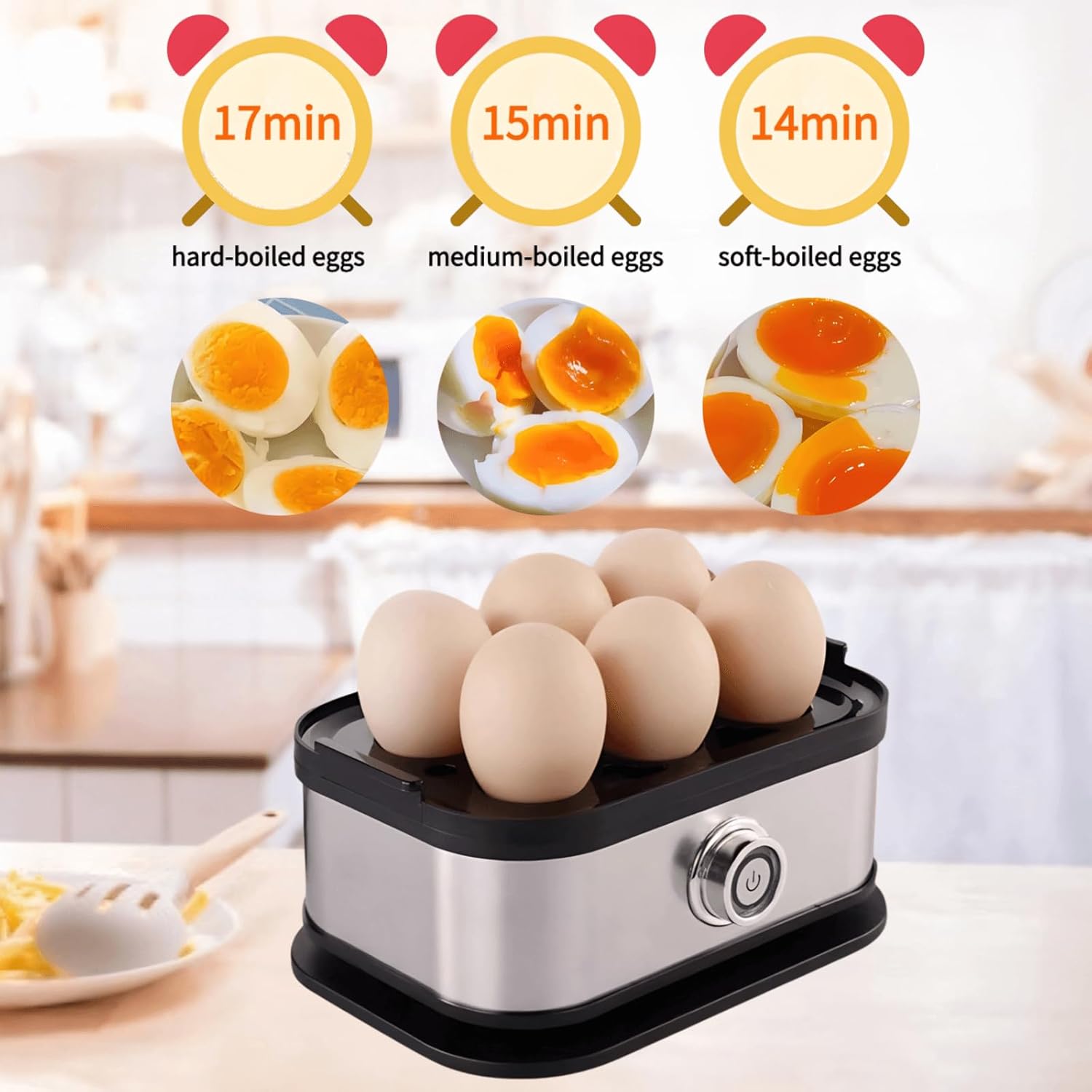 Rapid Egg Cooker - Electric Stainless Steel for 6 Eggs | Soft, Medium, Hard Boiled & Poached, BPA Free