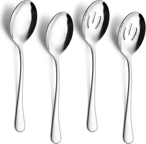E-far Large Serving Spoons Set - 4 Stainless Steel Utensils for Buffet & Catering | Dishwasher Safe, 9.8 Inch