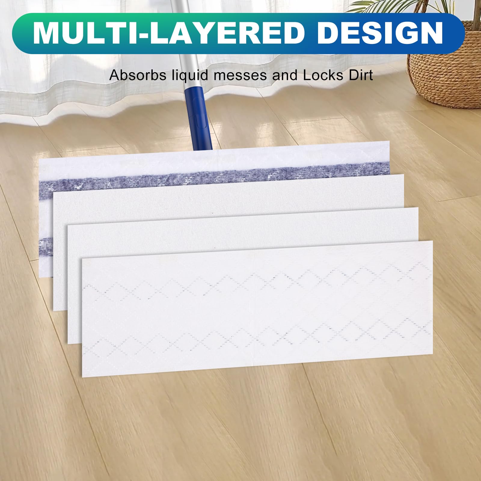 Disposable Mop Replacement Pad, Microfiber Cleaneing Pads for All 16-18'' Hook Loop System Flat Mop, Heavy-Duty Sweeping Cleaner Pads for Multi-Surface Hardwood