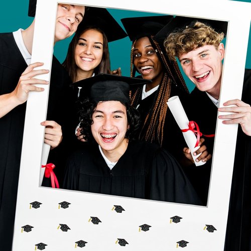 FYSUIMU Graduation Cap Stickers - Holographic Black & Gold Decals for College & High School Grads | 500 Pcs, 1.5 in