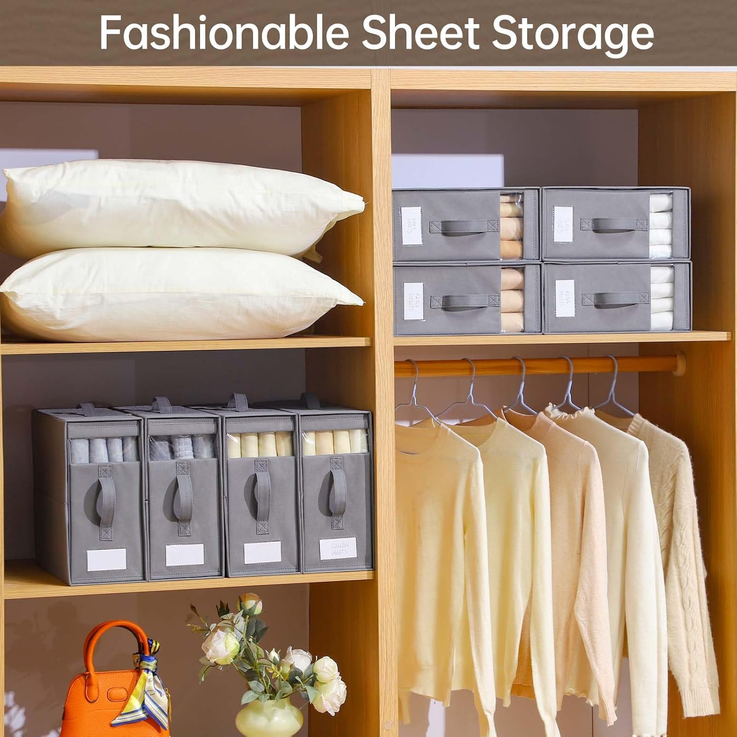 Skiennix Bed Sheet Organizers - 8 Pack Foldable Linen Closet Storage for Bedding
