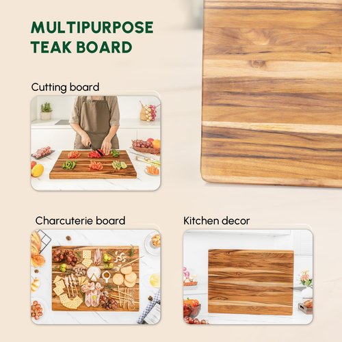 BEEFURNI Teak Wood Cutting Board with Hand Grip (M, 20x15x1.25"), Large Wooden Cutting Boards for Kitchen, Chopping Board Wood, Butcher Block, Charcuterie Board, Christmas Gifts, 1-Year Warranty