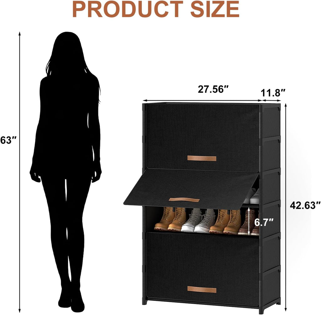 Regine Switzerland 7-Tier Shoe Rack - Stylish Storage Cabinet for 28 Pairs | Black Organizer for Closet & Entryway