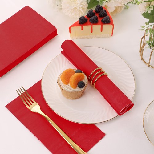 100 Pcs Red Paper Napkins Disposable - Red Guest Dinner Napkins for Bathroom Wedding Birthday Anniversary Graduation Party
