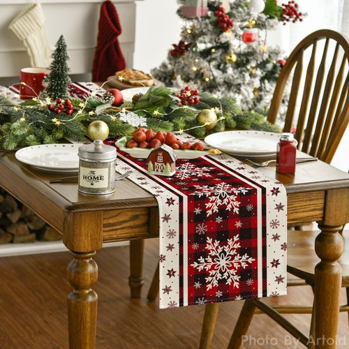 Artoid Mode Buffalo Plaid Christmas Table Runner - 13x72 Inch Winter Decor for Home Parties