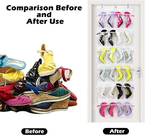 24-Pocket Over-The-Door Shoe Organiser by [Brand Name] - Heavy-Duty Folding Mesh Holder for Bedroom & Bathroom