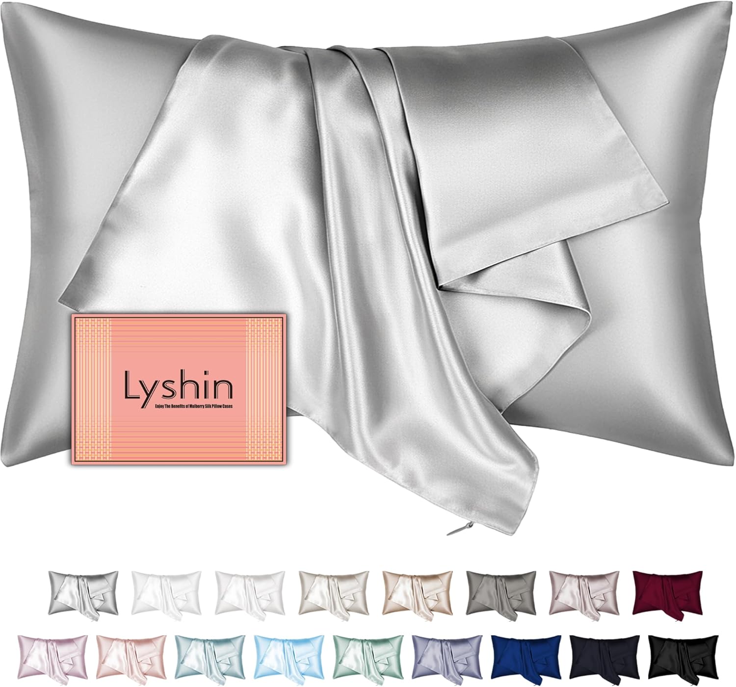 Mulberry Silk Pillowcase King Size - Hidden Zipper for Hair & Skin Care | Soft, Breathable Cooling Satin in Light Grey