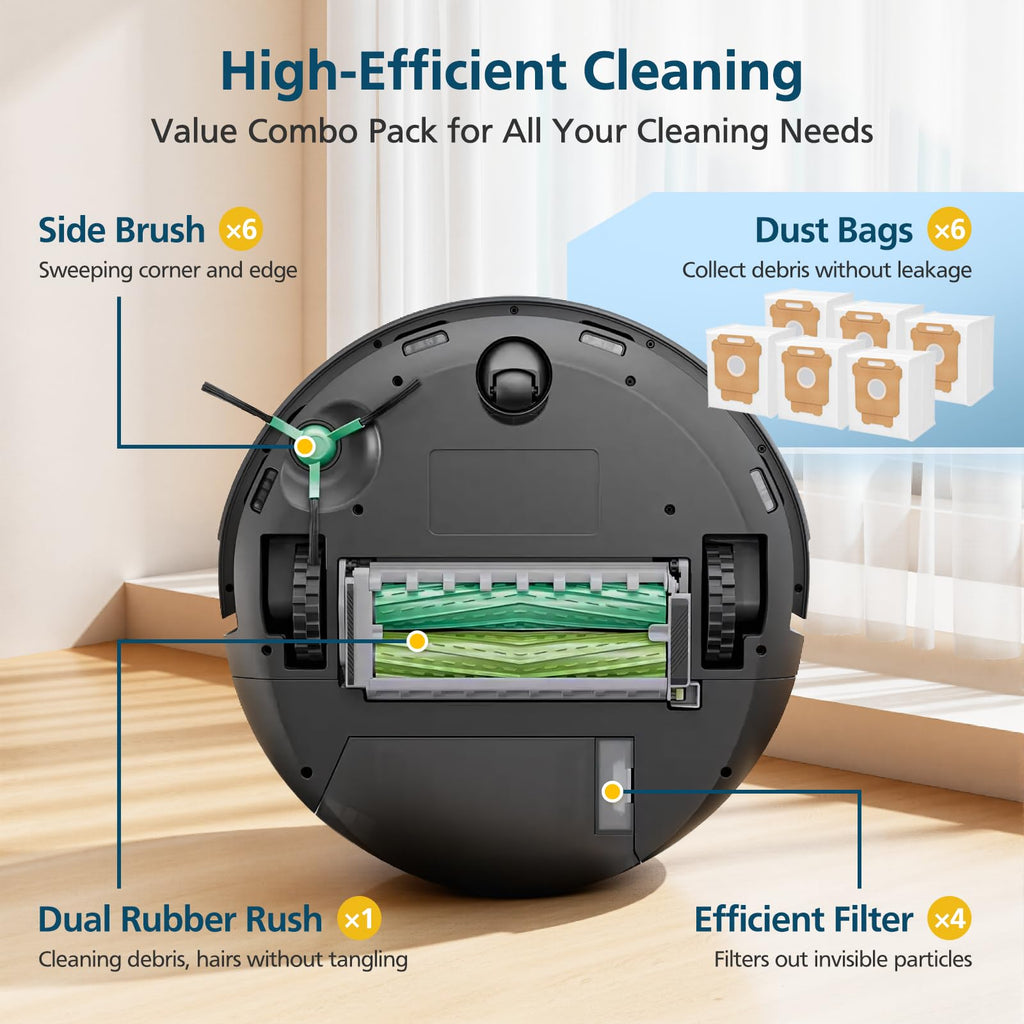 19-Pack Replacement Parts for iRobot Roomba Plus 504 Vac & Roomba Max 705 Vac Robot Vacuum, 504/705 Accessories Kit Include 2 Roller Brushes, 6 Dust Bags, 4 Filters, 6 Side Brushes, 1 Cleaning Brush
