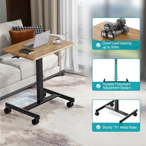 DUMOS Mobile Small Standing Desk - Portable Rolling Laptop Desk with Adjustable Height | 19-Inch Brown