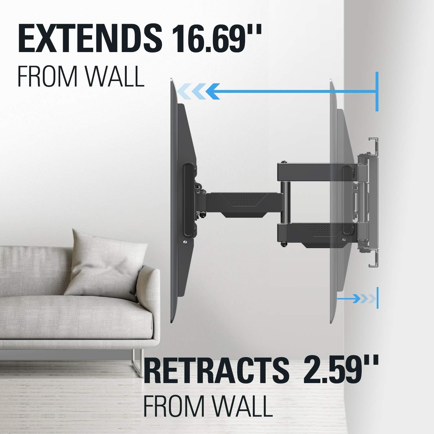 Mounting Dream Full Motion TV Mount - Adjustable Swivel & Tilt for 42-84 Inch TVs | Max VESA 600x400mm, 100 LBS Capacity