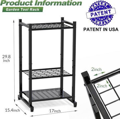 Garden Tool Organizer - Heavy Duty Steel Rack for Up to 35 Long-Handled Tools | Black