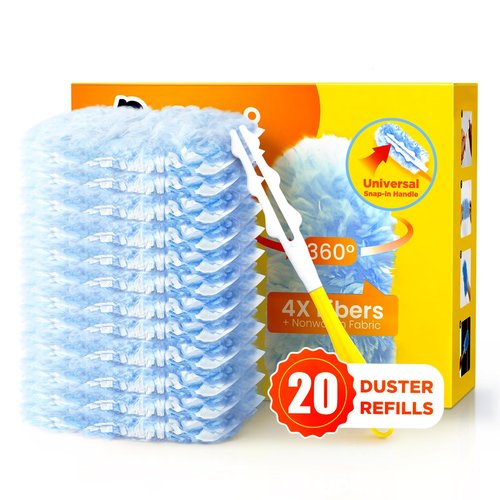 Heavy Duty Duster Refills for Swiffer Duster, 20 Count Duster Refills with 1 Handle, Multisurface 360° Dusters with 4X Microfibers, Unscented Disposable Dusters for Cleaning