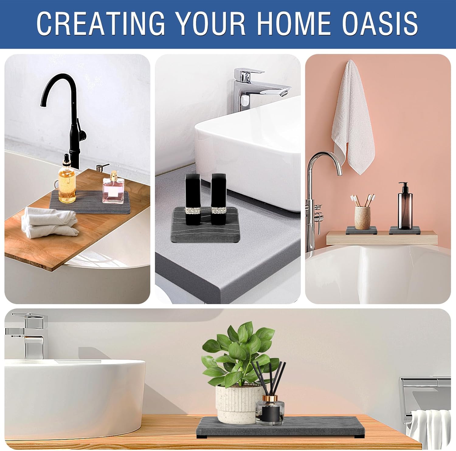 Skiennix Water Absorbing Stone Tray - Fast Drying Diatomite Coasters for Kitchen & Bathroom | 3PCS Set