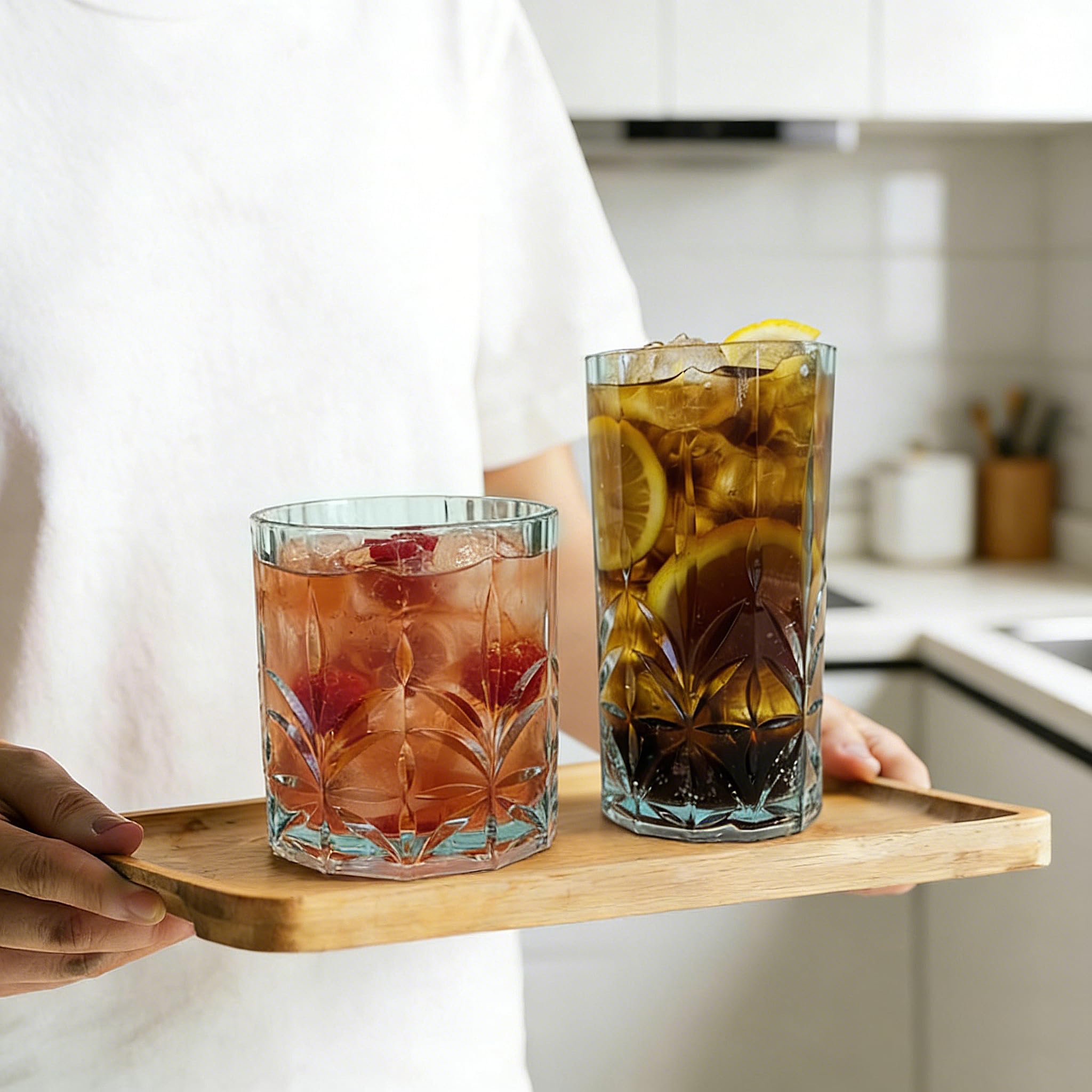 BELLAFORTE Shatterproof Tritan Plastic Drinking Glasses. 13oz & 18oz Water Glasses Set of 6 - Myrtle Beach Glasses Drinking - Unbreakable Tumblers for Parties - BPA Free, Dishwasher Safe (Clear)