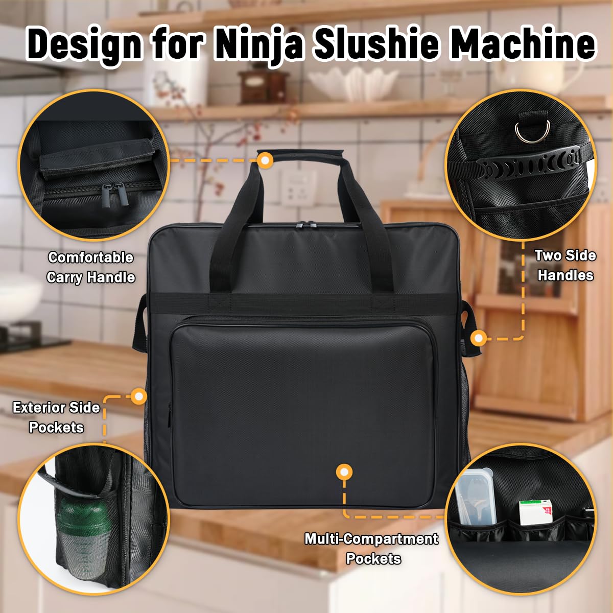WMDYFDC Ninja Slushie Machine Carrying Bag for FS299, FS300 & FS301, Protective Travel Bag withFront Opening, Removable Rigid Bottom, Internal Fixing Straps & Luggage Strap