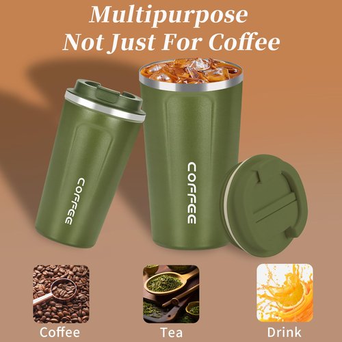 Mongdio 17oz Stainless Steel Mug, Leak Proof Coffee Cup with Lid, Keeps Cold and Hot, Suitable for Travel and Office - Green