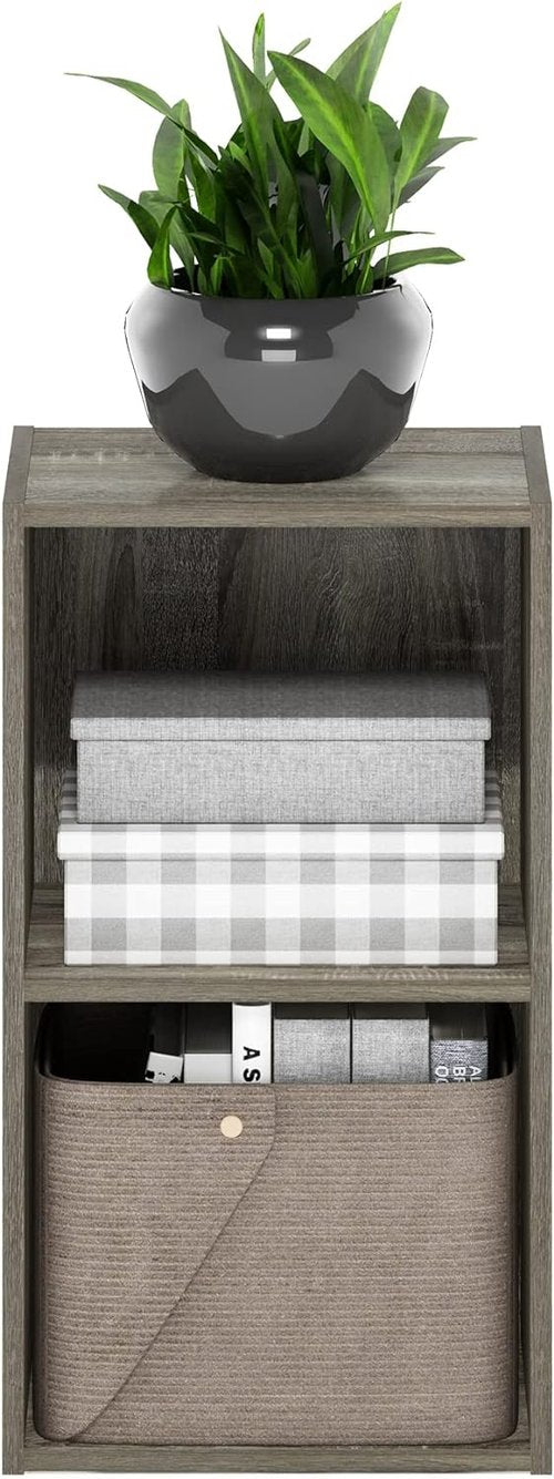 Furinno PASIR 2-Tier Modern Bookshelf - Easy Assembly Open Shelves | French Oak Finish, 9 x 12 x 21