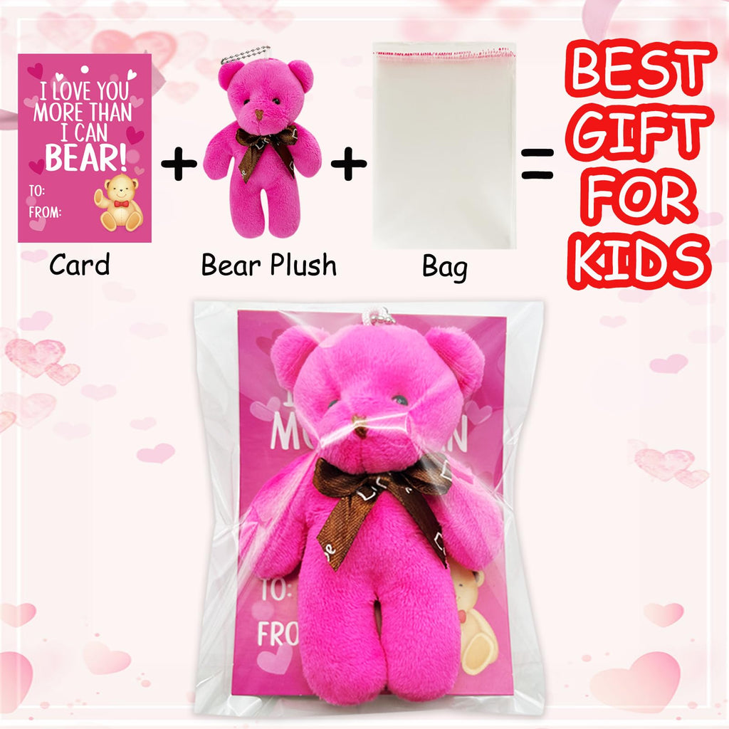 AouEtnay 28 Pack Valentines Day Gifts Cards with Plush Bears Toys, Mini Stuffed Animals with Valentine's Greeting Cards for Kids Classrom School Exchange Prize Party Favors