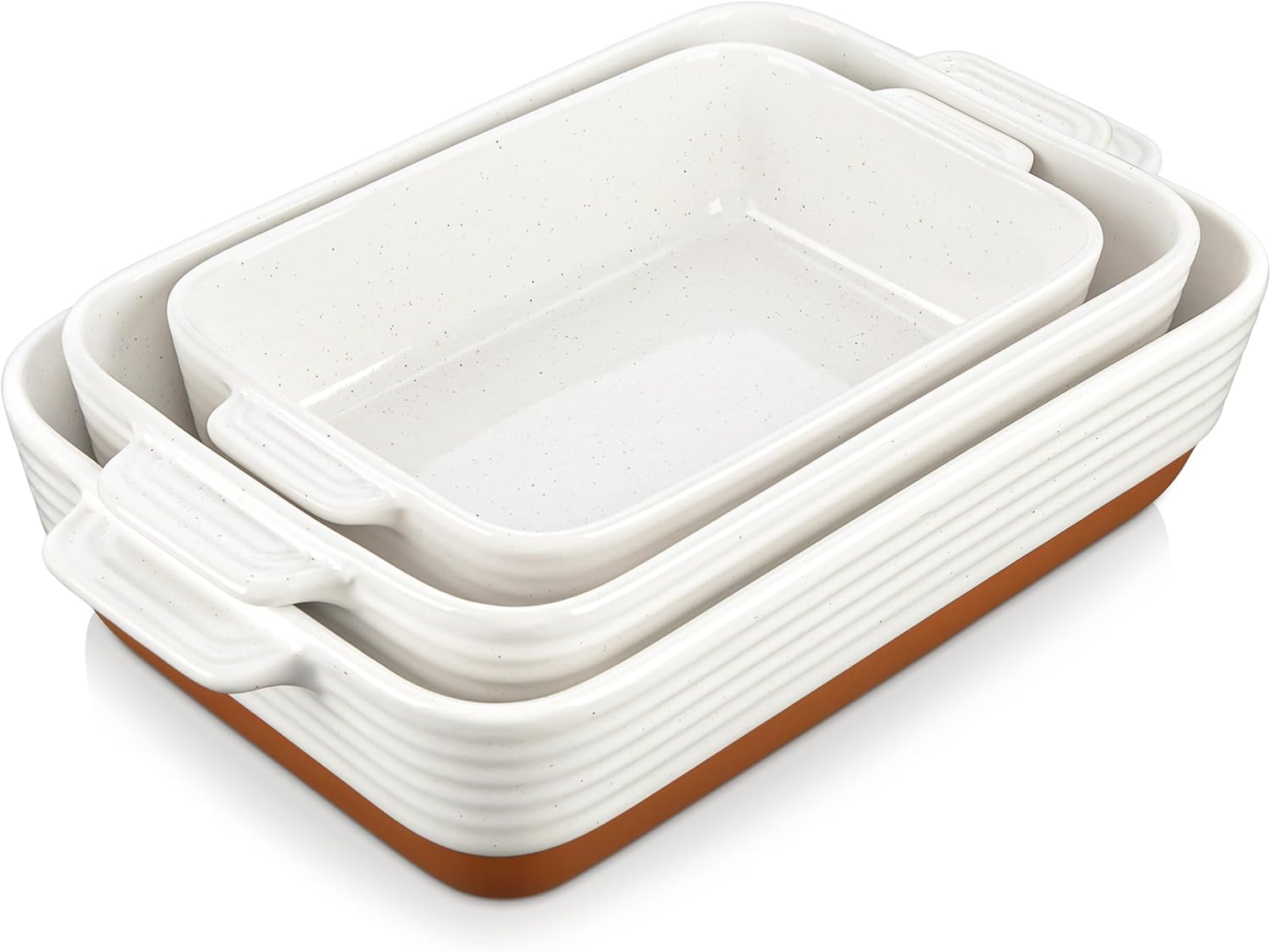 MALACASA Casserole Dishes Set - Ceramic Baking Pan Set of 3 with Handles - Rectangular Lasagna Dish in Khaki White (14.5''/13''/10.5'') | Series TARA