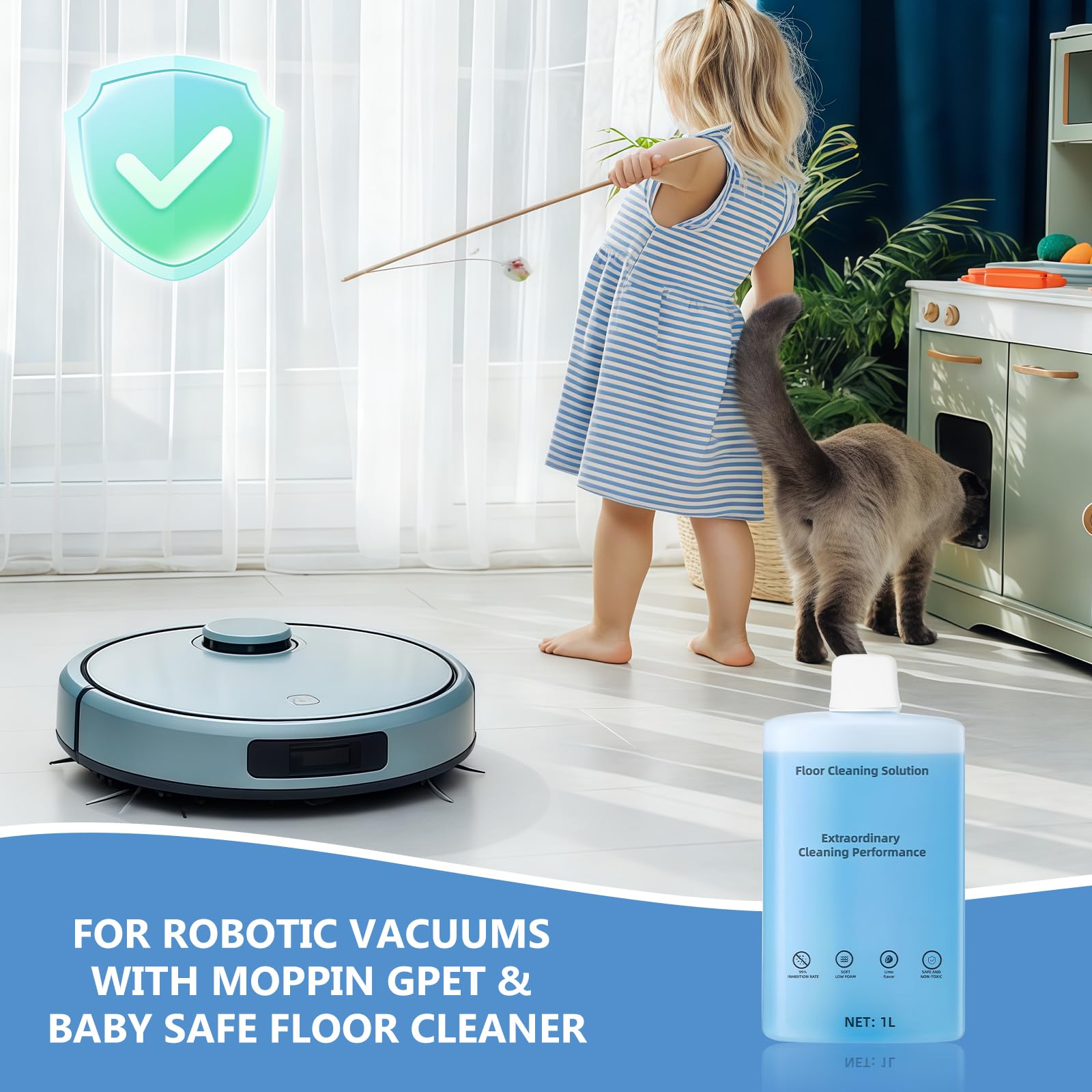 Floor Cleaning Solution Compatible With Roborock Robot Vacuum And Mop Cleaner， Deep Cleans For Multiple Hard Floors, for Robot & Wet Dry Vacuums Mopping Floor Cleaners Solution , 33.8 Fl. OZ(1 Bottle)