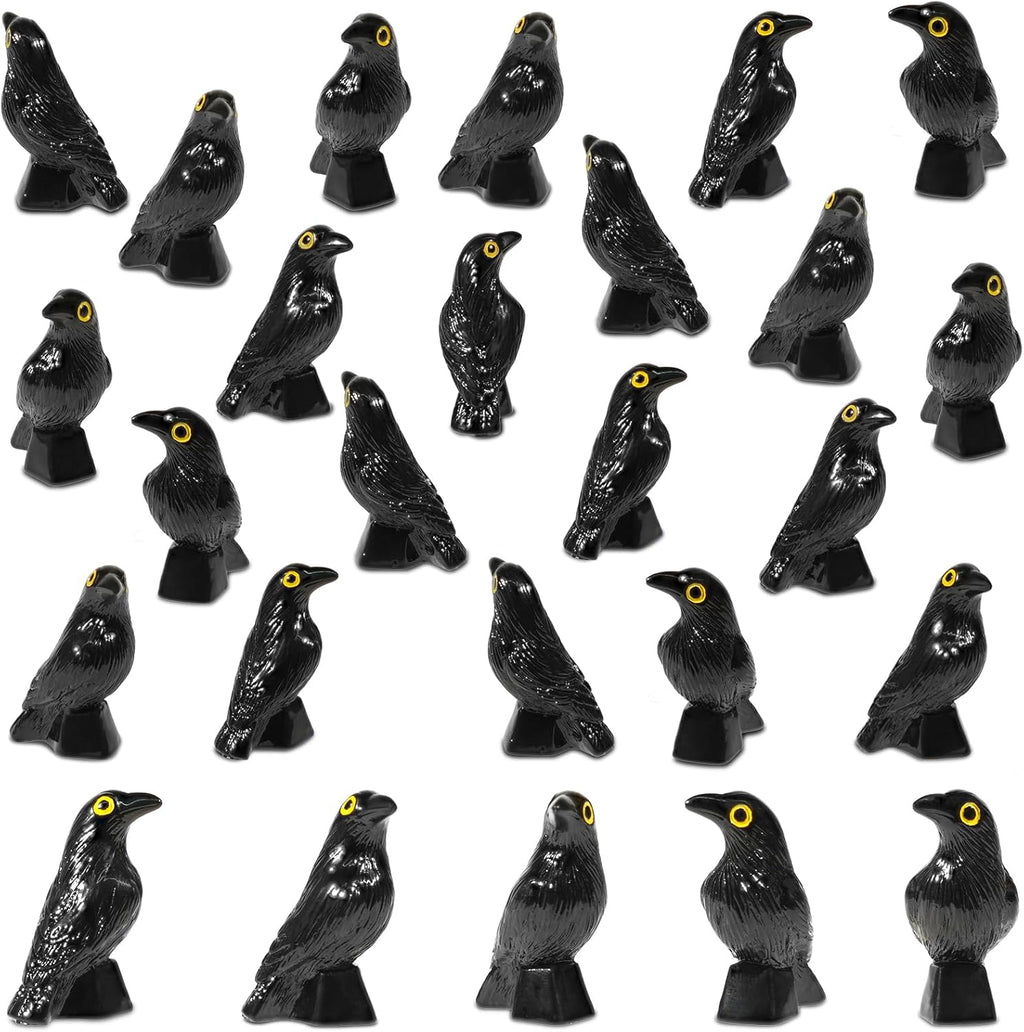 Skiennix Miniature Crows Figurines - 35 Pcs Black Raven Resin Decor for Halloween Scenes
