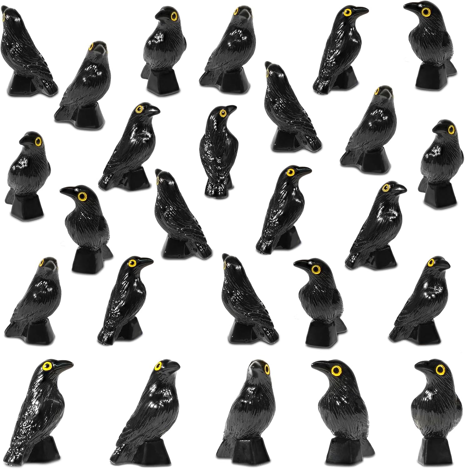 Skiennix Miniature Crows Figurines - 35 Pcs Black Raven Resin Decor for Halloween Scenes