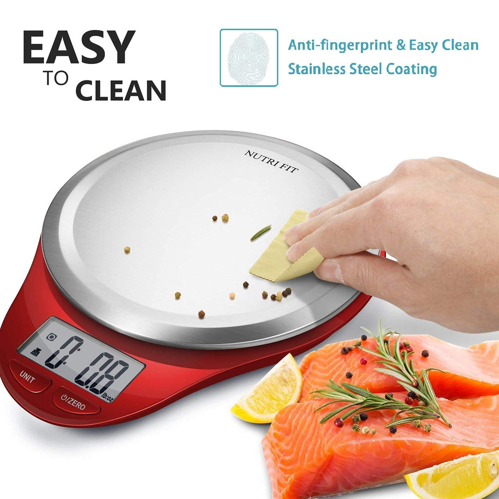 NUTRI FIT Digital Kitchen Scale - Large Stainless Steel Platform for Accurate Baking & Cooking | 1g Increment, Red