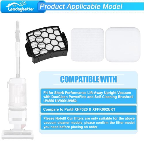 Leadaybetter UV900 Replacement Filters for Shark Performance Lift-Away UV850 UV950 DuoClean Upright Vacuum, Compare to Part # XHF320 & XFFK602UKT (2 HEPA+4 Foam+4 Felt Filter Set)
