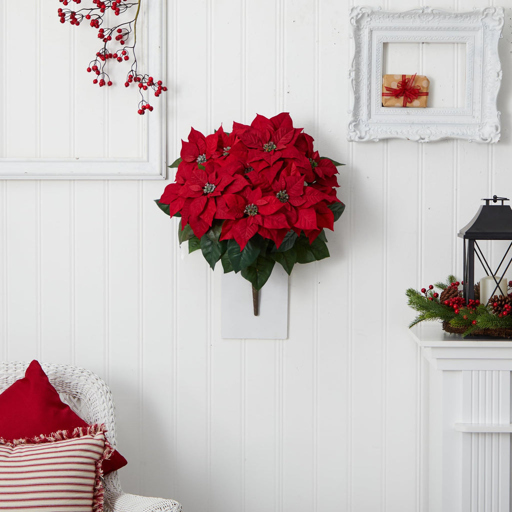Nearly Natural 24” Poinsettia (Set of 2) Artificial Plant, Red